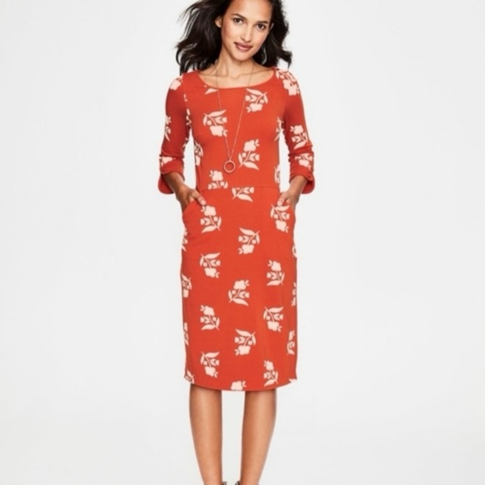 Boden Jessie Jersey Floral Knit Dress in Red Pop Meadow Motif Size 8L 8 Long